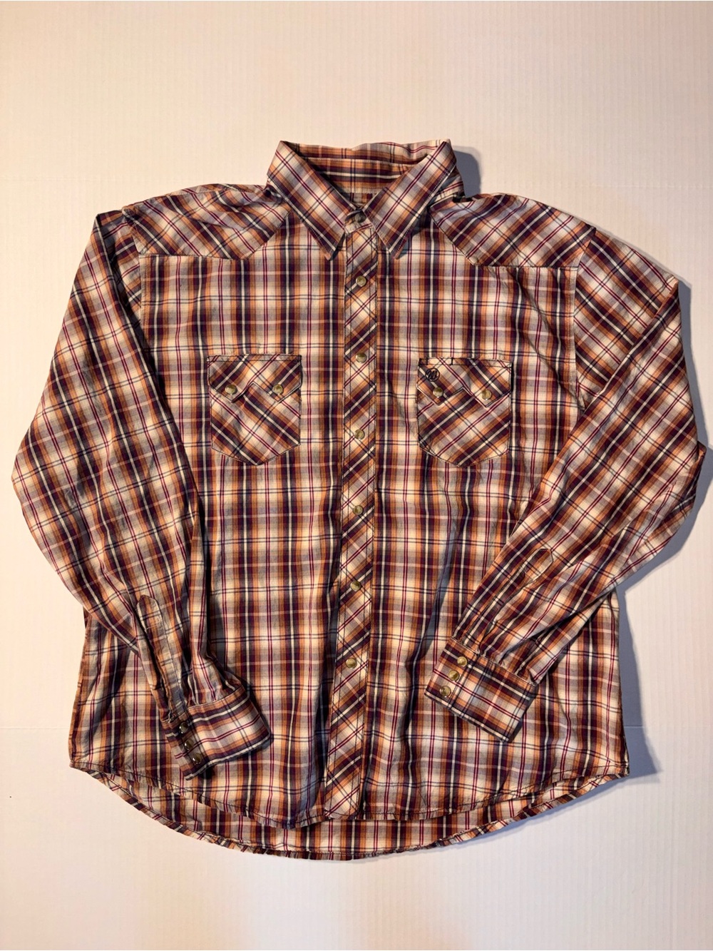 Vtg Wrangler American Cowboy Plaid Flannel Pearl Snap Button Up Long Sleeve XXL
